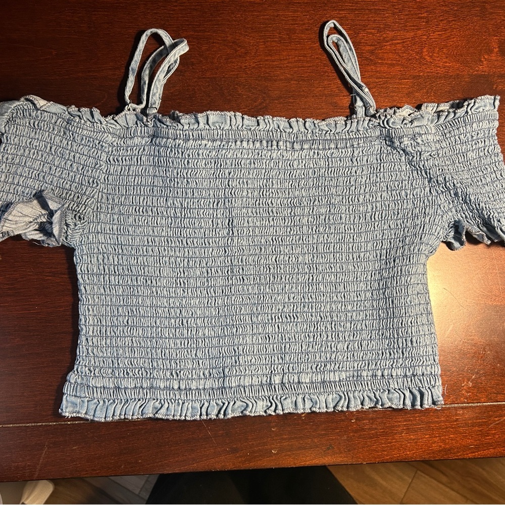 Love Tree Light Blue Smocked Crop Top